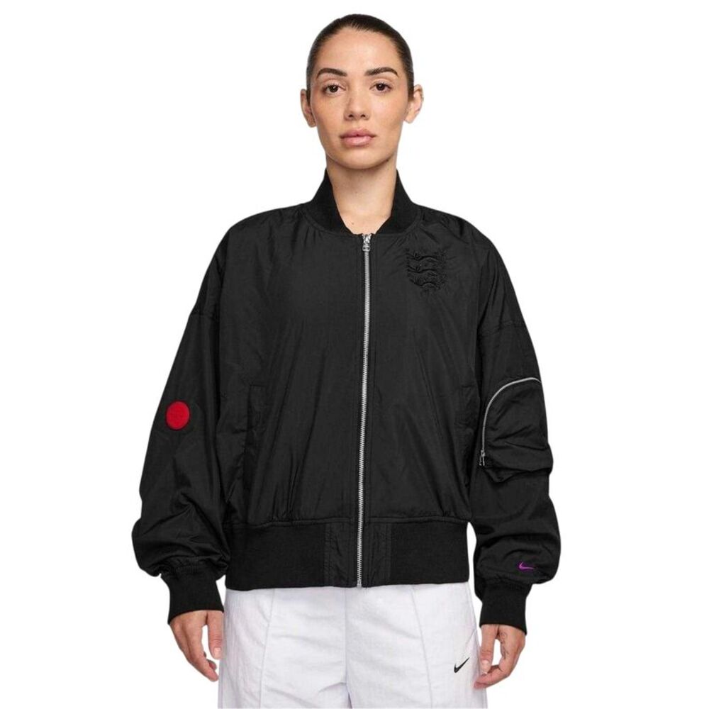 Nike Womens/Ladies Emblem Mesh Lining Bomber Jacket / Black/Purple